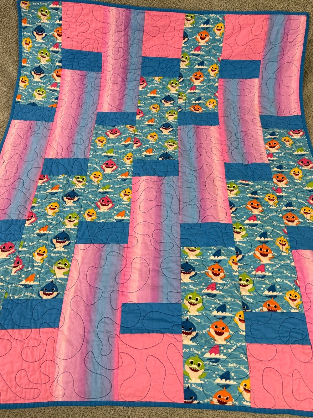 Multi Design & Color Baby Shark Handmade 40” X 50” Colorful Patchwork Blanket